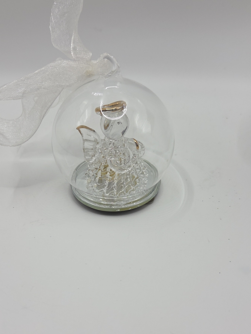 Blown Glass Angel Ornament with Gold Accents - Clear